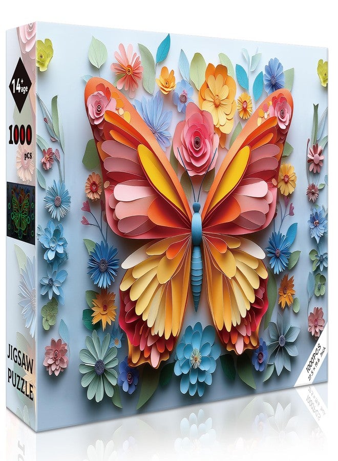 R RUCKERCO 1000 Piece Puzzle for Adults Butterfly Noctilucous Jigsaw Puzzles - Challenging 3D Puzzles Stunning Flower Art Wall Decor, Gift for Adult Puzzle Lovers (27.5x19.6 Inch) - Image 1